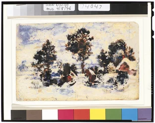 Pejzaż zimowy z czerwonym budynkiem, 1901-15